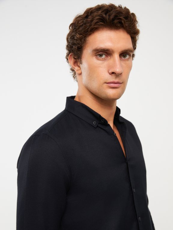 Slim Fit Long Sleeve Dobby Weave Men's Shirt
