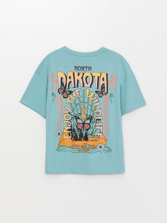 Women's Crew Neck Printed Short Sleeve T-Shirt