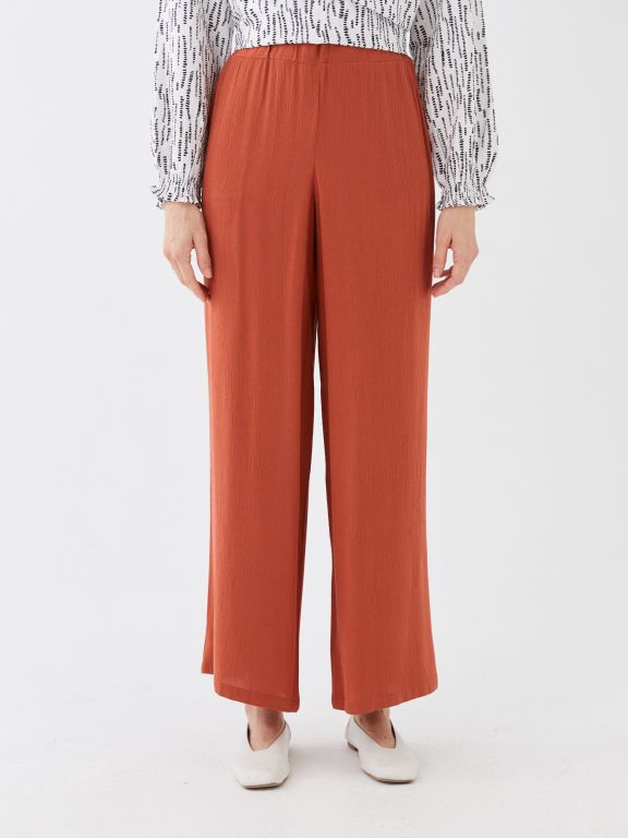Elastic Waist Comfortable Fit Straight Crinkled Women's Trousers