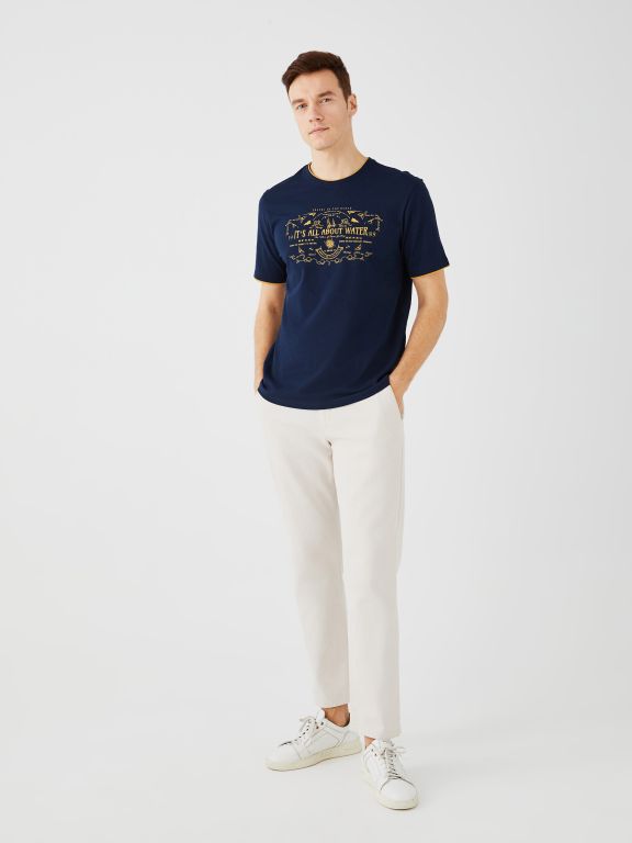 Crew Neck Short Sleeve Printed Combed Cotton Men's T-shirt