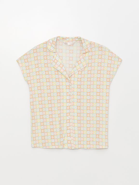 Shirt Collar Patterned Short Sleeve Women's Pajamas Set