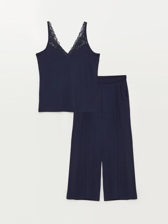 V-Neck Strap Lace Women's Pajamas Set