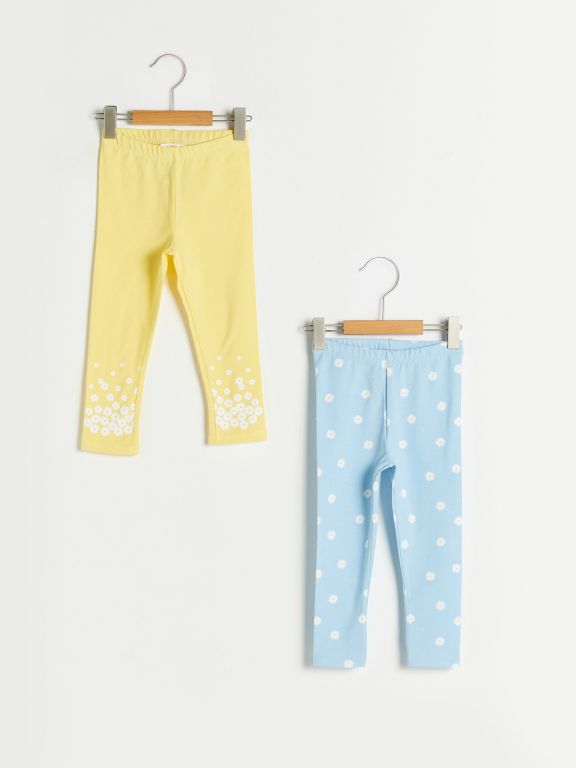Elastic Waist Printed Cotton Baby Girl Long Tights 2-Pack