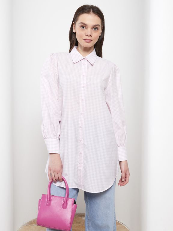 Shirt Collar Plaid Long Sleeve Women's Tunic