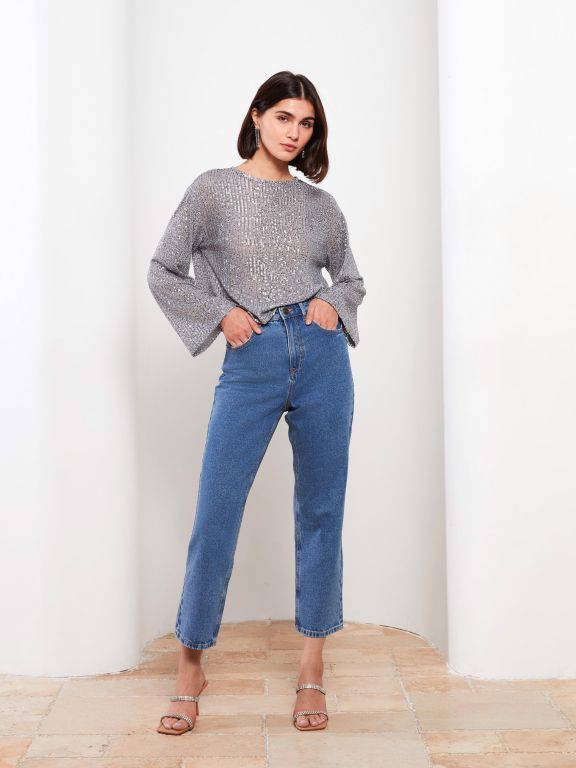 High Waisted Straight Fit Women's Denim Trousers