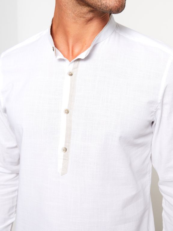 Slim Fit Judge Collar Long Sleeve Poplin Men's Shirt