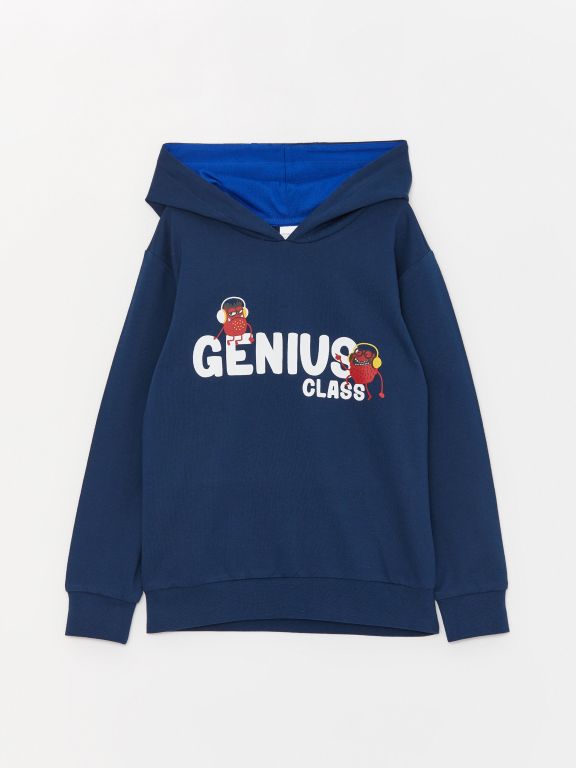 Hooded Printed Long Sleeve Boys Pajamas Set