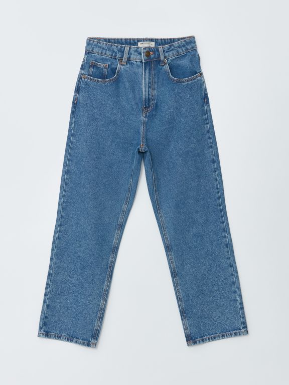 High Waisted Straight Fit Women's Denim Trousers