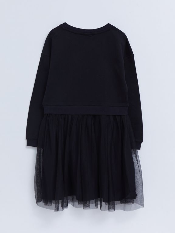 Crew Neck Printed Long Sleeve Girl Dress