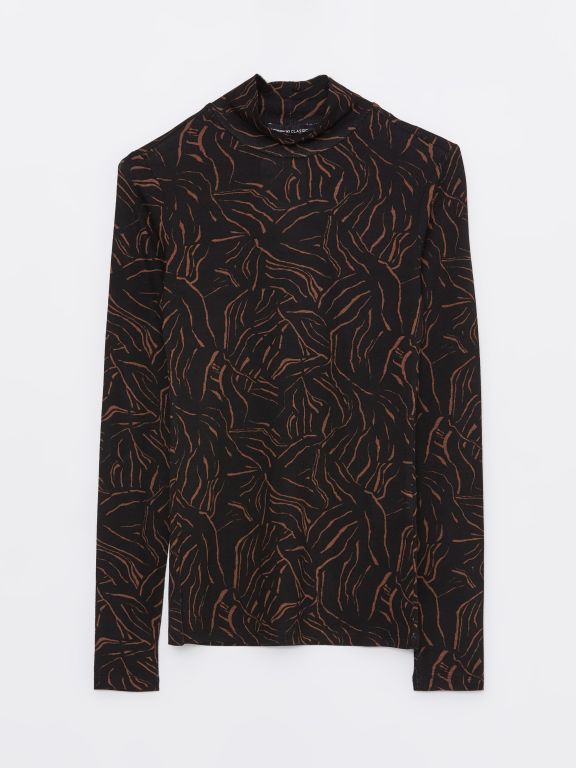Turtle Neck Patterned Long Sleeve Women's T-shirt
