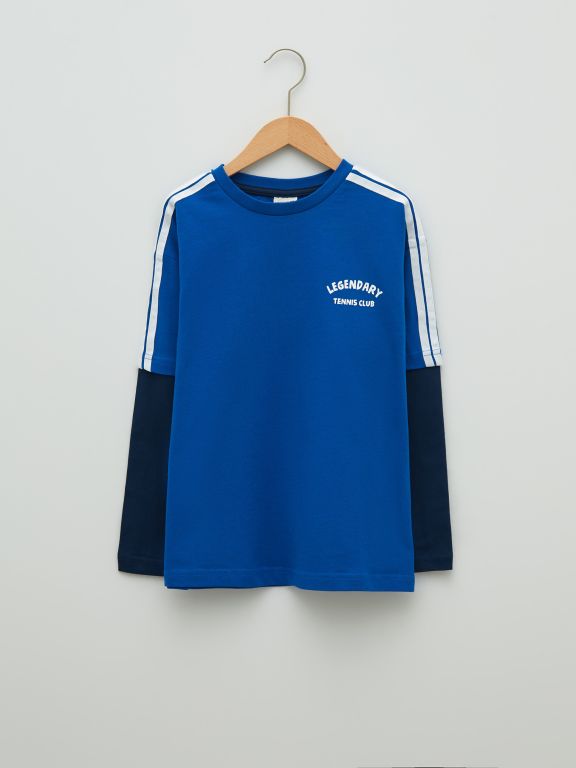 Crew Neck Printed Long Sleeve Cotton Boy T-shirt