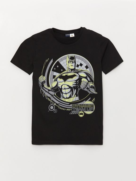 Crew Neck Batman Printed Short Sleeve Boy T-Shirt and Shorts