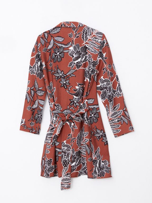 Double Breasted Collar Patterned Long Sleeve Women's Dress