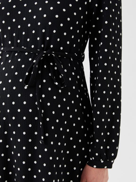 Crew Neck Polka Dot Long Sleeve Maternity Dress