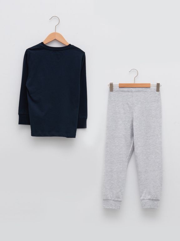 Crew Neck Printed Long Sleeve Boy Pajama Set