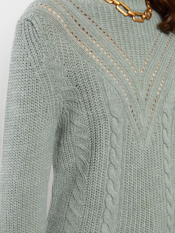 Crew Neck Self Patterned Long Sleeve Women's Tricot Sweater
