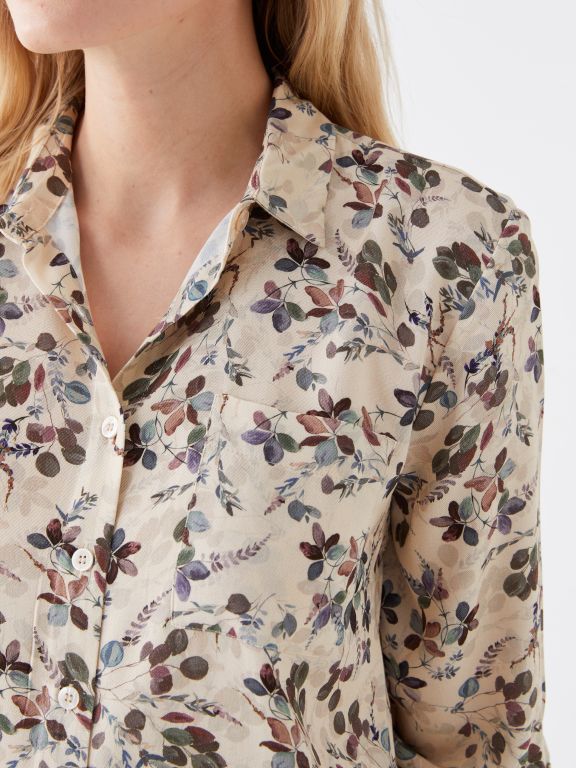 Floral Shirt Collar Long Sleeve Women's Tunic