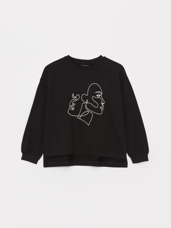 Crew Neck Printed Long Sleeve Oversize Women's Sweatshirt