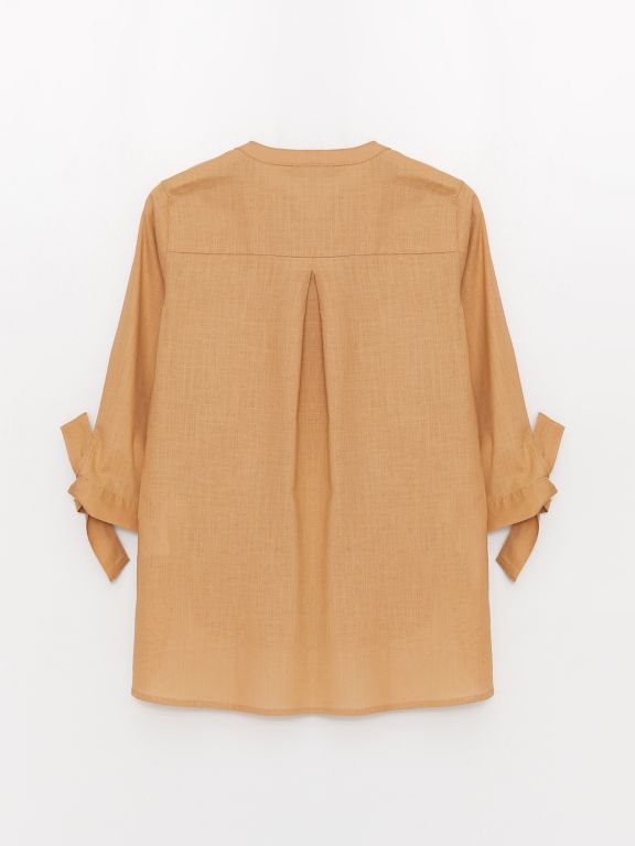 Henley Neckline Plain Poplin Women's Shirt