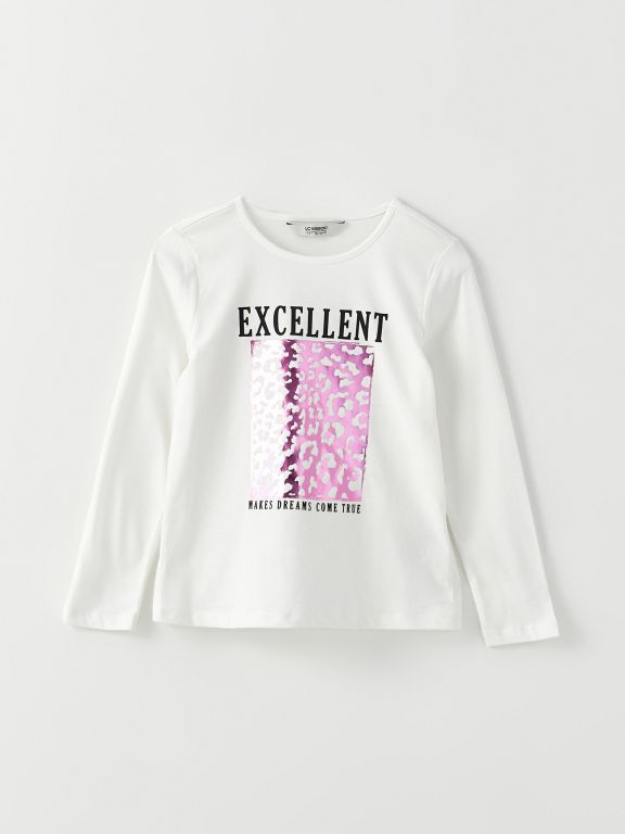 Crew Neck Printed Long Sleeve Girl T-shirt