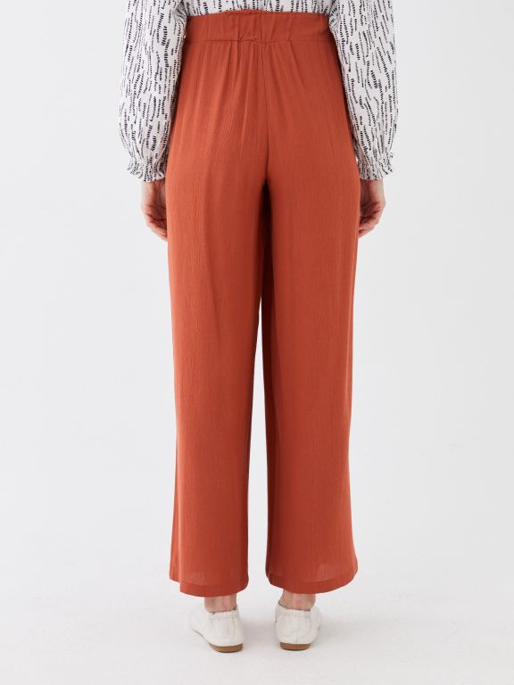 Elastic Waist Comfortable Fit Straight Crinkled Women's Trousers