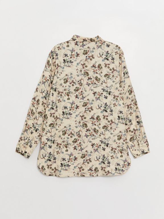 Floral Shirt Collar Long Sleeve Women's Tunic