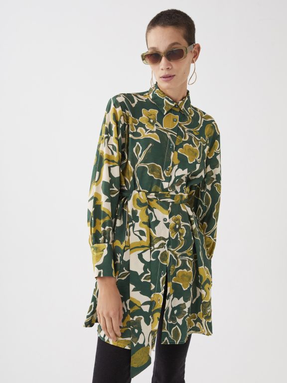 Long Sleeve Women's Tunic With Shirt Collar Pattern