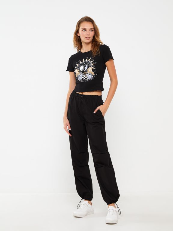 Crew Neck Printed Short Sleeve Women's Crop