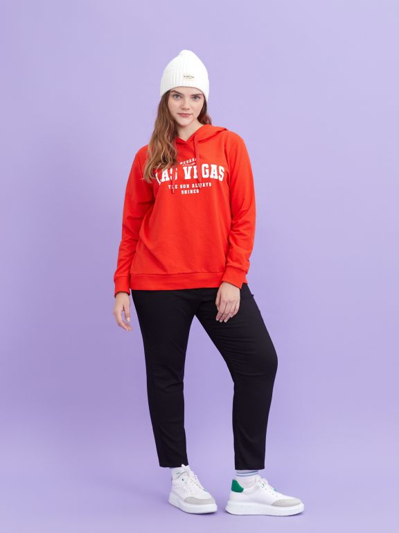 Hooded Printed Long Sleeve Women's Sweatshirt