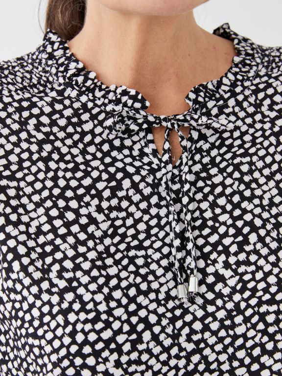 Tie Neck Patterned Long Sleeve Women's Blouse