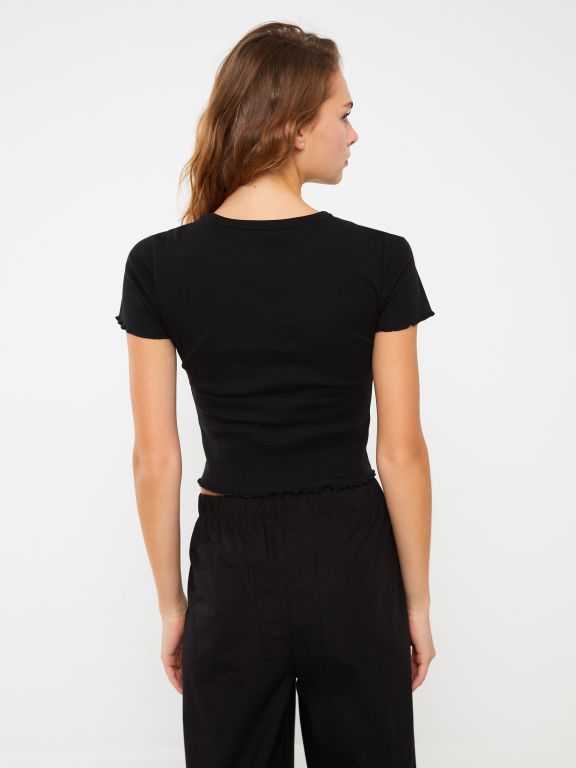 Crew Neck Printed Short Sleeve Women's Crop