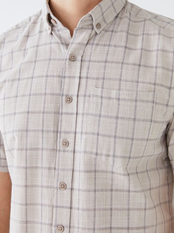 Regular Fit Short Sleeve Plaid Poplin Men's Shirt