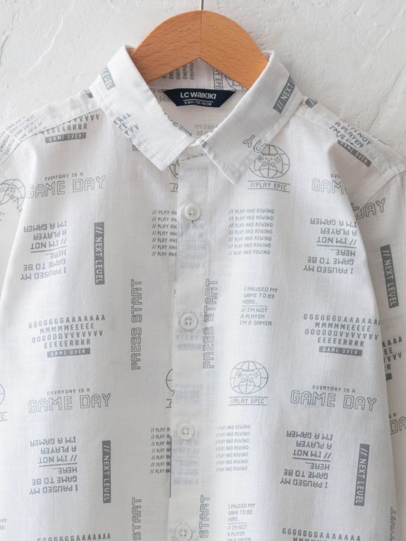 Patterned Long Sleeve Boy Poplin Shirt