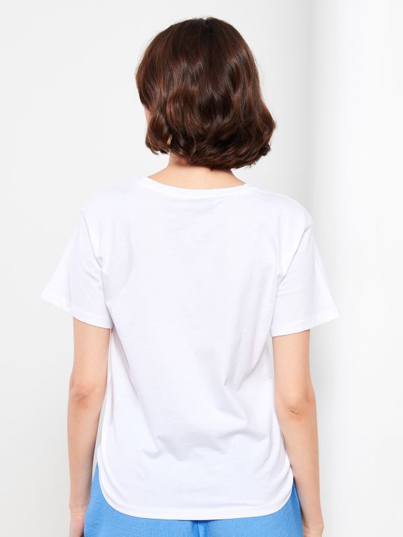 Crew Neck Printed Short Sleeve Cotton Women's T-shirt