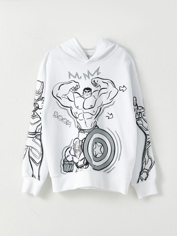 Hooded Avengers Printed Long Sleeve Boy Sweatshirt