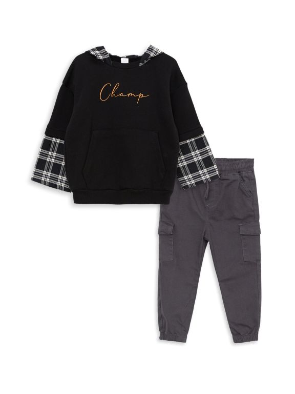 Hooded Long Sleeve Baby Boy Sweatshirt and Pants 2-Pack Set