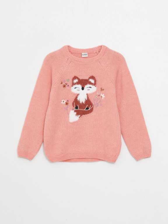Crew Neck Patterned Long Sleeve Girl Tricot Sweater