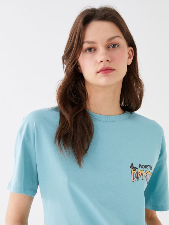 Women's Crew Neck Printed Short Sleeve T-Shirt
