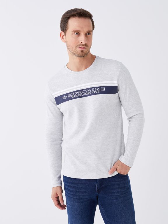 Crew Neck Long Sleeve Printed Men's Sweatshirt