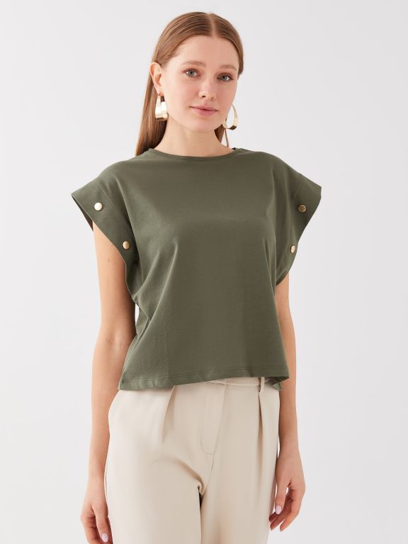Crew Neck Straight Short Sleeve Women Blouse