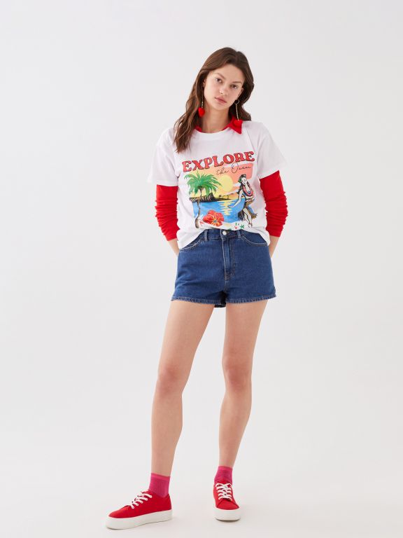 Women's Crew Neck Printed Short Sleeve T-Shirt