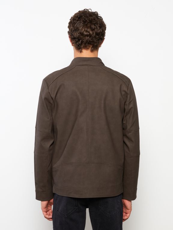 Standard Fit Turtle Neck Men's Faux Leather Jacket