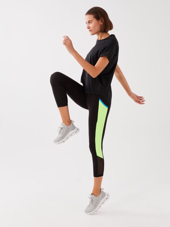 Elastic Waist Women's Sports Tights with Color Block