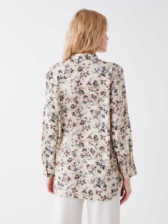 Floral Shirt Collar Long Sleeve Women's Tunic