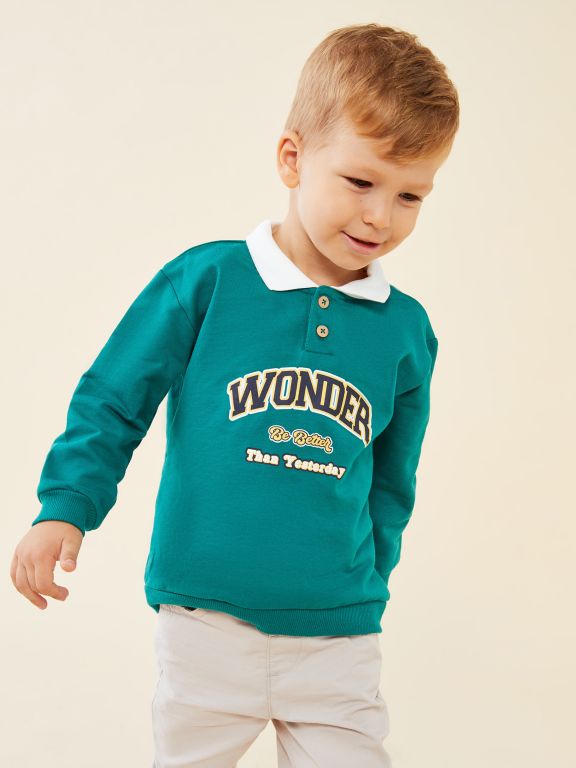 Polo Collar Long Sleeved Printed Baby Boy T-Shirt and Pants 2-Pack Set
