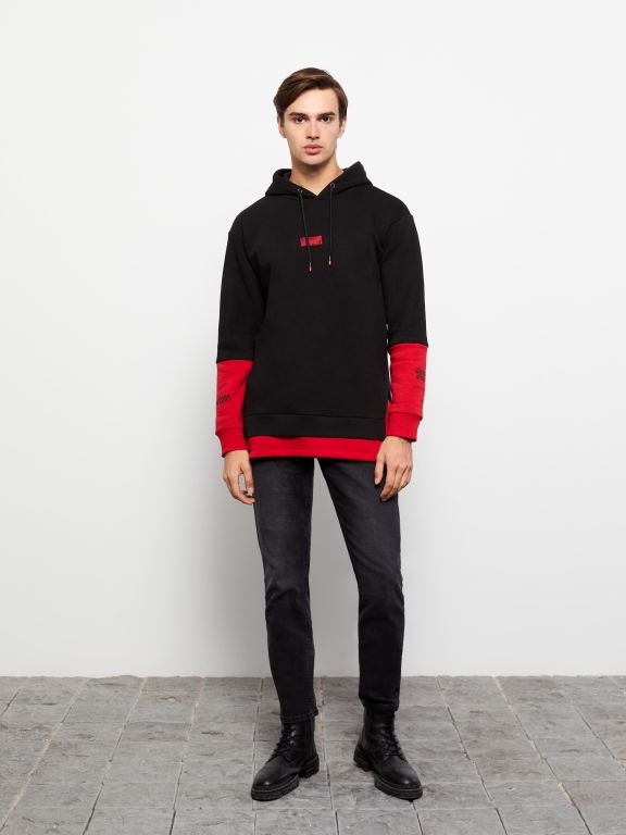 Oversize Hooded Long Sleeve Color Block Men's Hoodie