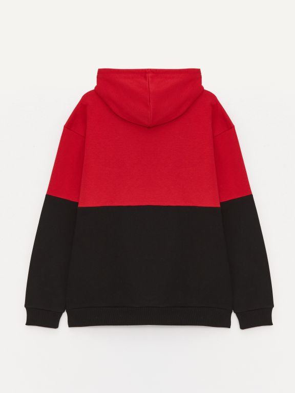 Hooded Long Sleeve Men's Hoodie with Color Block