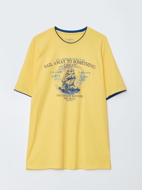 Crew Neck Short Sleeve Printed Combed Cotton Men's T-shirt