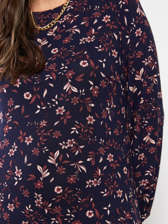 Crew Neck Flower Long Sleeve Women's Dress
