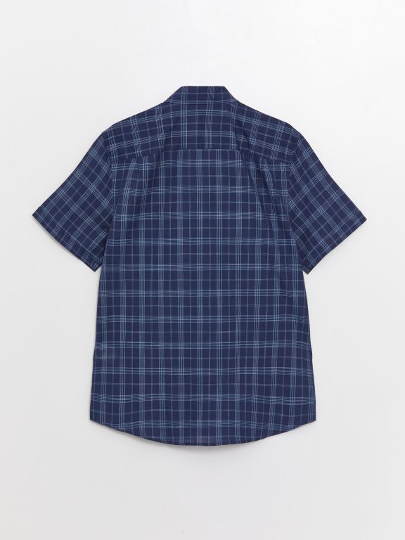 Regular Fit Short Sleeve Plaid Poplin Men's Shirt